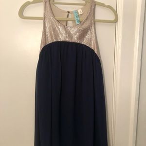 Gold and Dark Blue Babydoll Dress